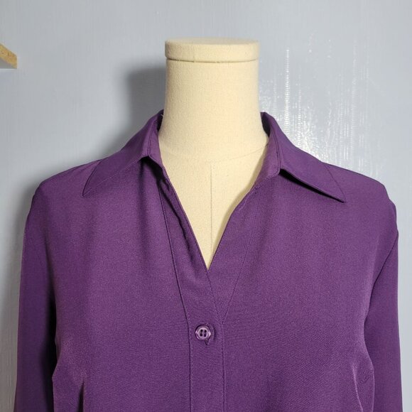 Dressbarn Medium Deep Purple Semi Fitted Button Up Longsleeve Dressy Office Top - Picture 2 of 11